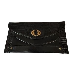 🖤 Kelly & Katie Black Croc-Embossed Clutch –‎ Vintage-Inspired Faux Leather